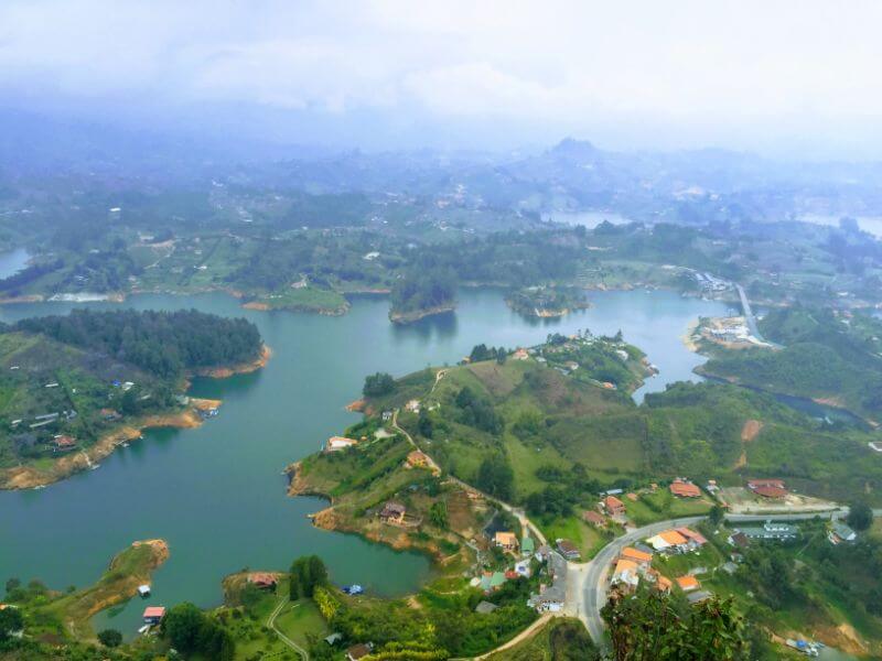 view of Guatape, Colombia from the top of Penol rock
