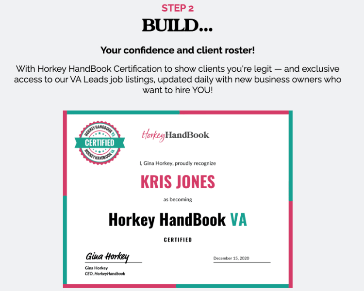 screenshot of horkey handbook virtual assistant certificate