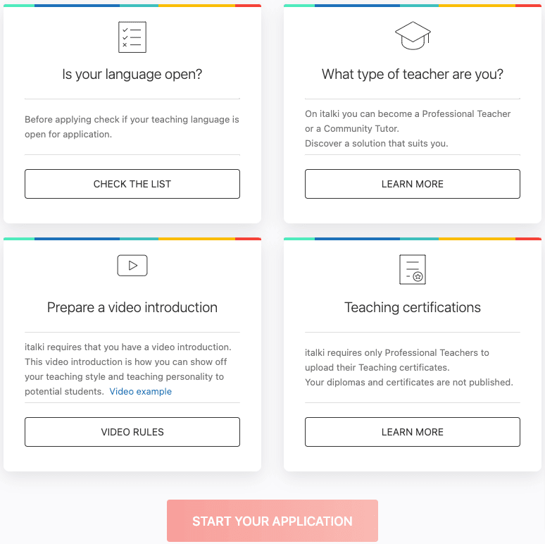 screenshot of italki teacher application page