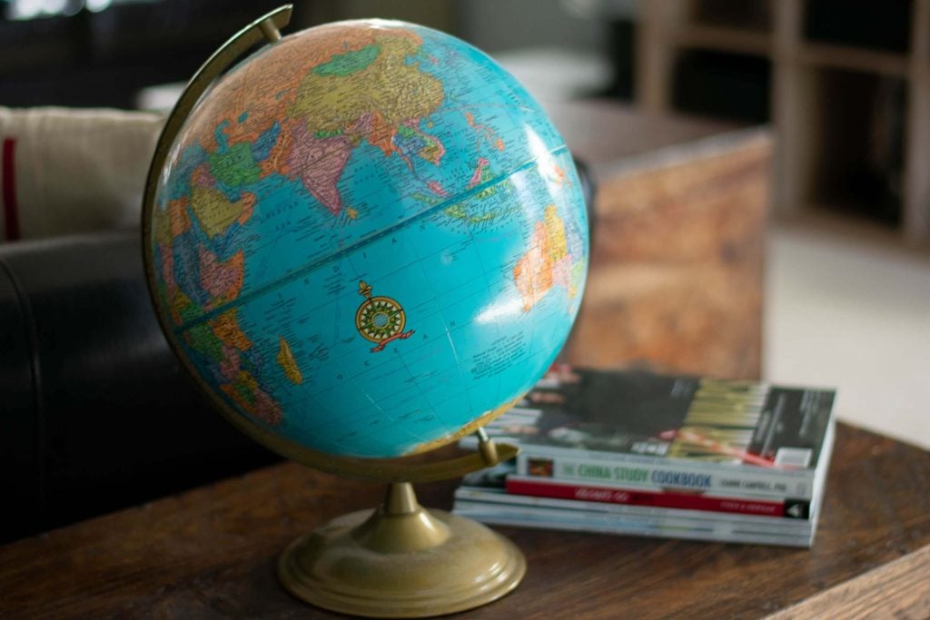 small globe and airplane figurine decoration